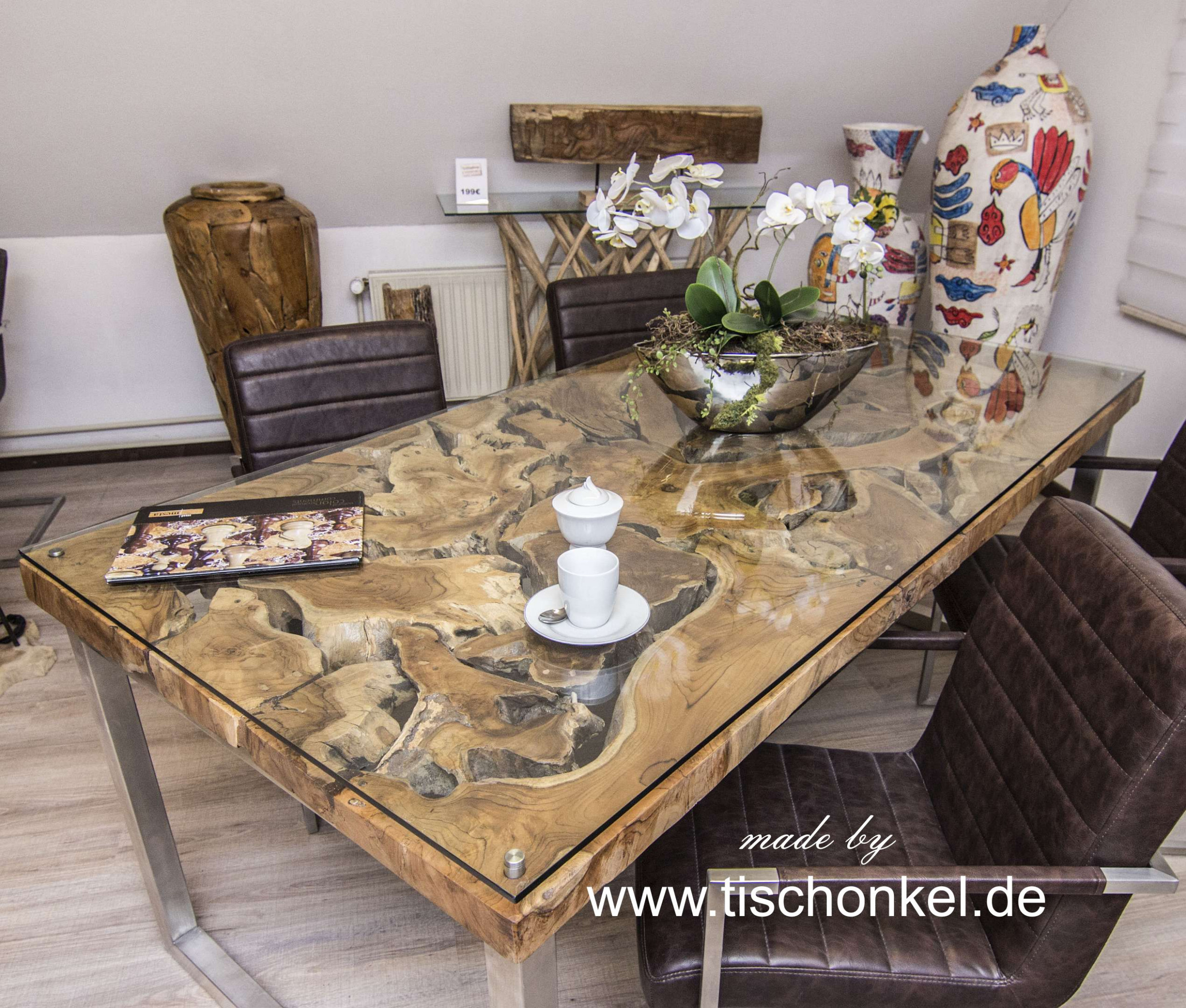 Altholz Esstisch mit Glasplatte - Der Tischonkel Esstische